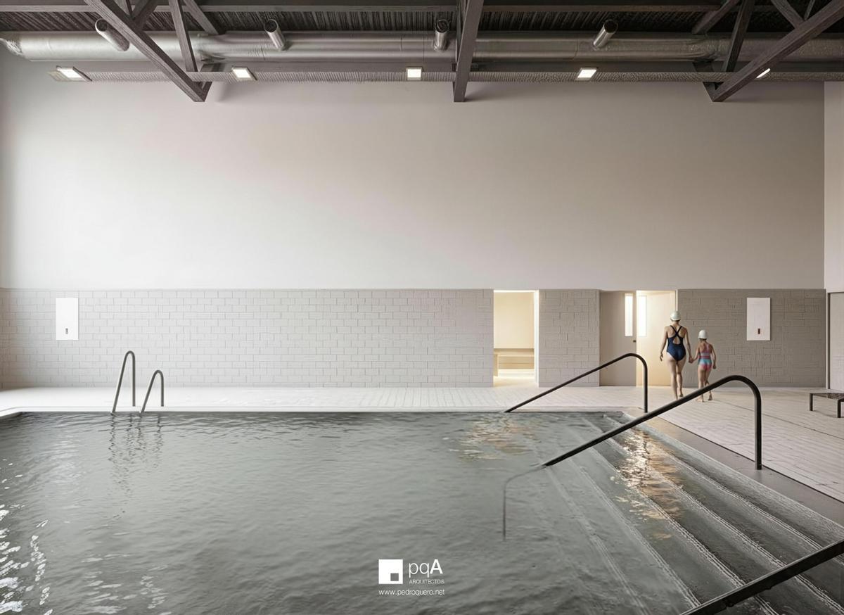 Recreación de la piscina terapéutica que se va a instalar en el centro de Montecerrao.