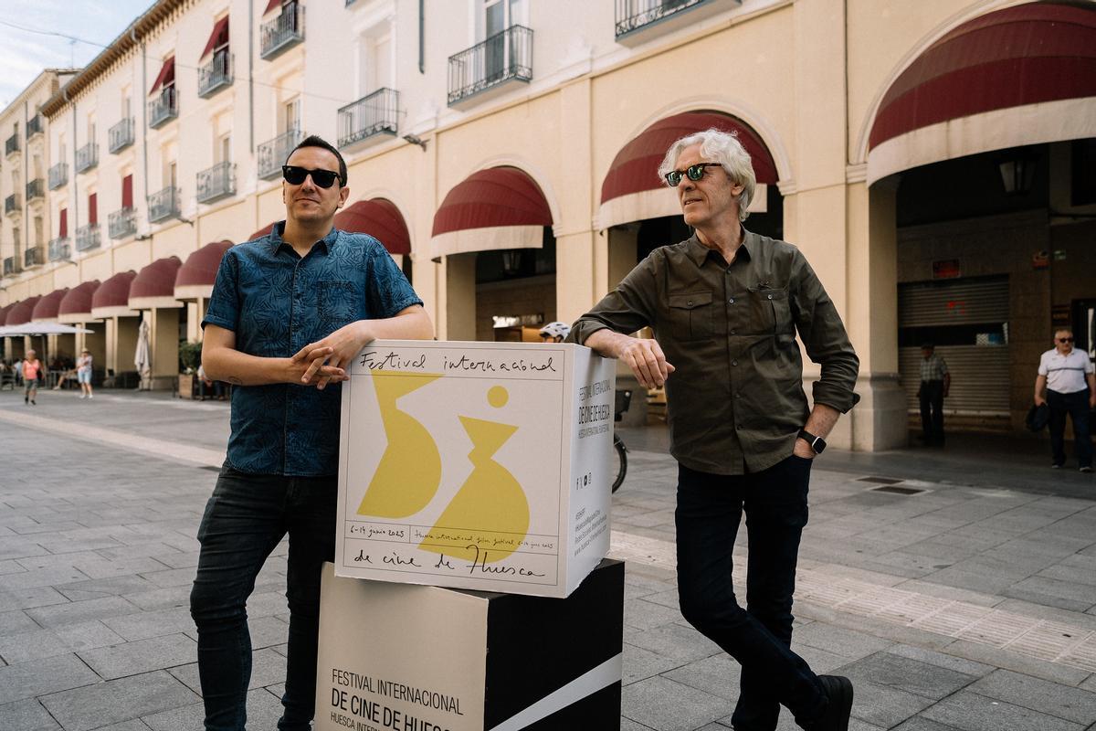 Pablo Aragüés y Stewart Copeland, este sábado, en el Festival de Huesca.