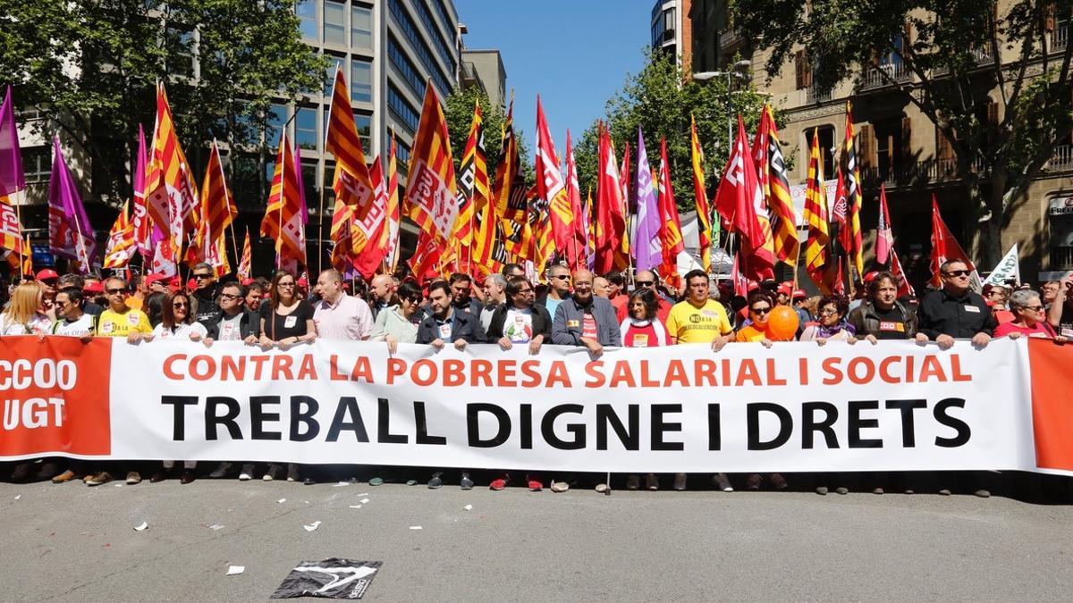 La manifestación del Primero de Mayo, hoy, en Barcelona.