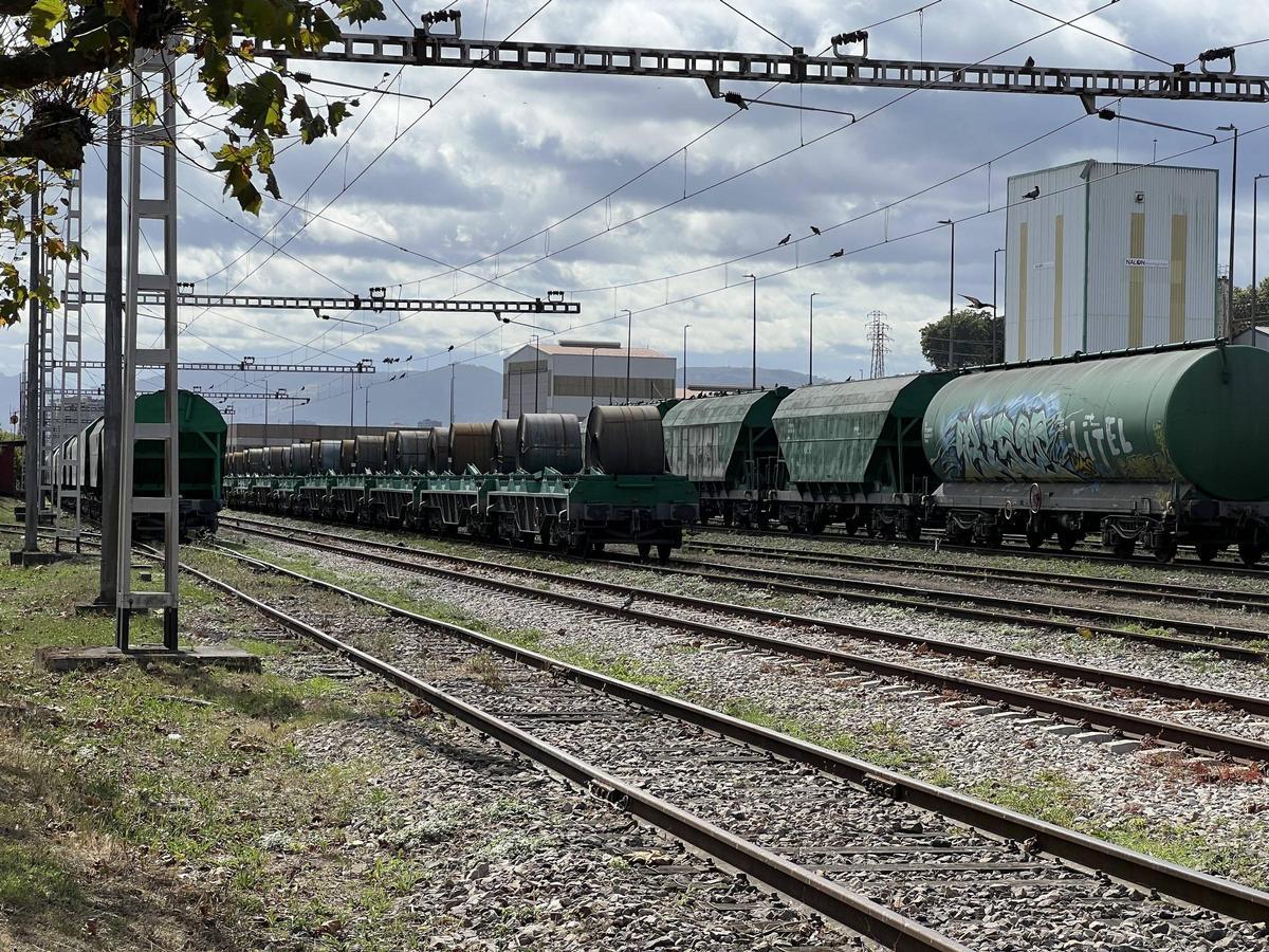 Composiciones ferrroviarias en la estación sur de El Musel.