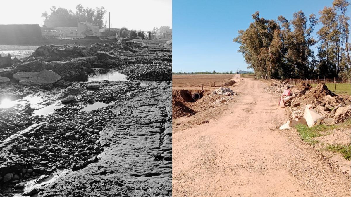 El antes y el después del camino de acceso a la finca de Juan Espino.