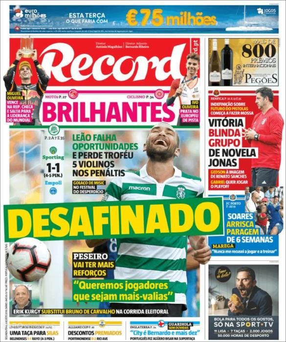 Portada RECORD lunes 6 de agosto de 2018