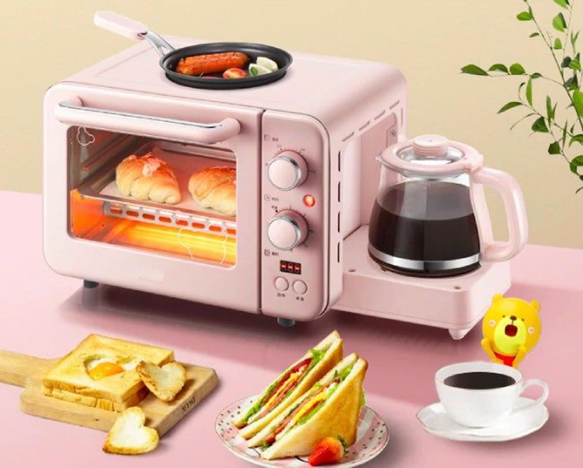 Máquina de desayuno con horno, cafetera y sartén