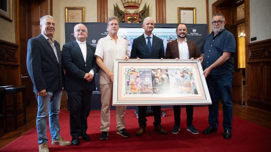 Presentación del boceto del magno tapiz de la Plaza del Ayuntamiento, ayer.