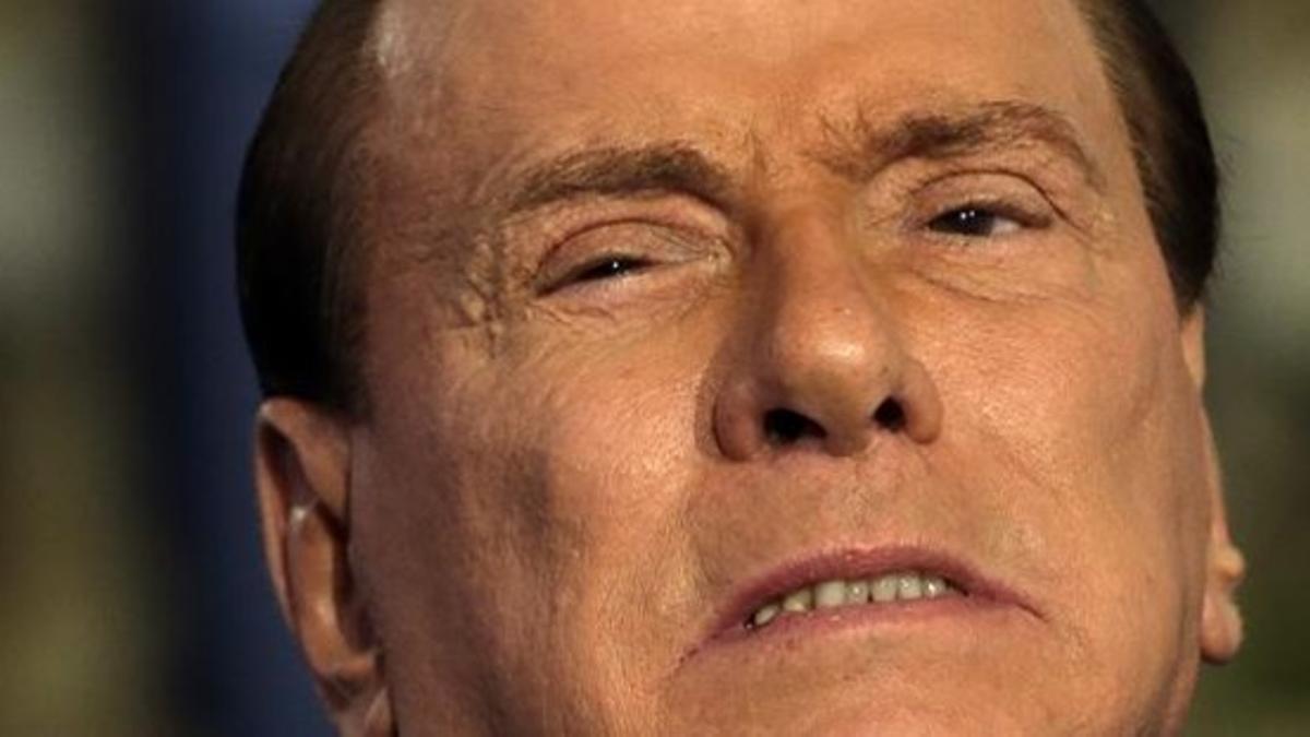 Berlusconi graba un programa en la RAI, el martes.