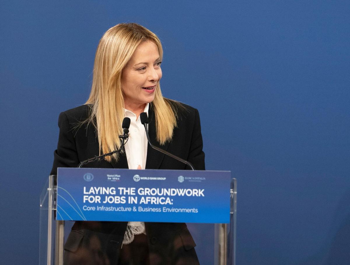 La primera ministra de Italia, Giorgia Meloni, este miércoles durante una conferencia.