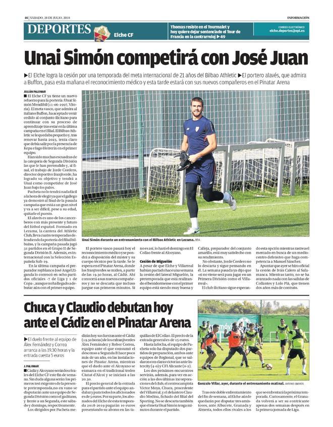 Los 19 días de Unai Simón como jugador del Elche CF