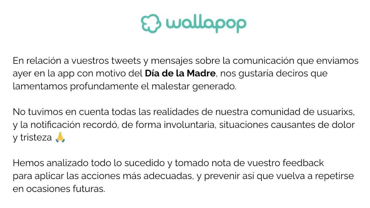 Wallapop lanza un comunicado pidiendo disculpas