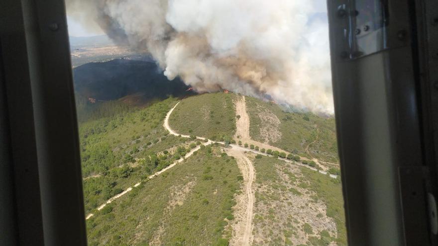 Efectivos del Infoex y la BRIF trabajan en un incendio en Santa Cruz de Paniagua