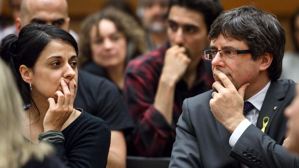 Carles Puigdemont i Anna Gabriel, junts en un acte sobre Catalunya a l’ONU.