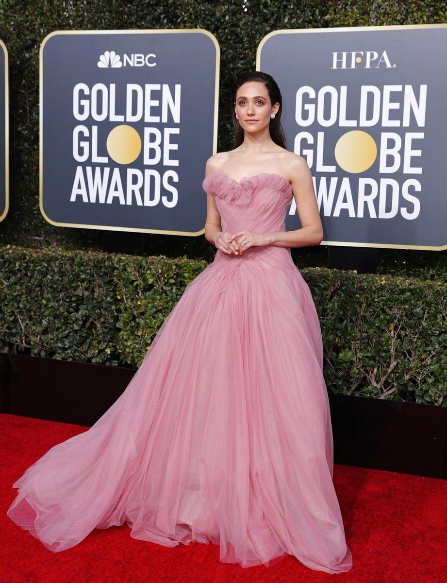 Emmy Rossum con vestido de Monique Lhuillier en los Globos de Oro 2019