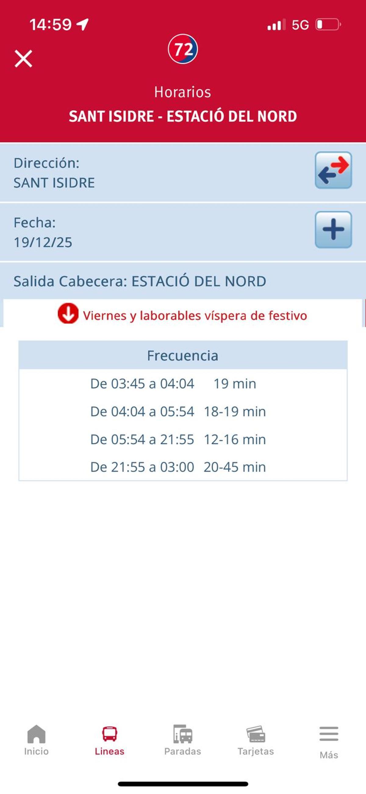 Frecuencia de paso de una línea de la EMT este diciembre y no era un día 'clave'