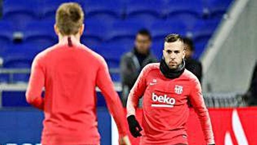 Jordi Alba, durant l&#039;entrenament d&#039;ahir al vespre.