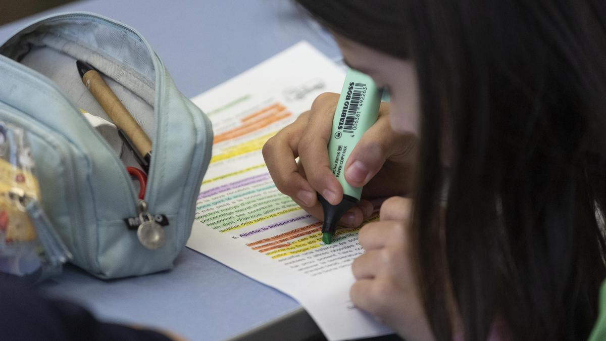 Una alumna en un aula catalana, el curso pasado.