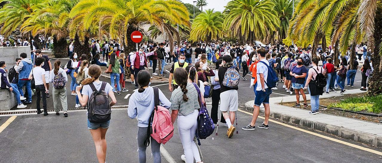 Estudiantes en el Campus de Tafira de la ULPGC el pasado mes de julio en el primer día de los exámenes de la EBAU.