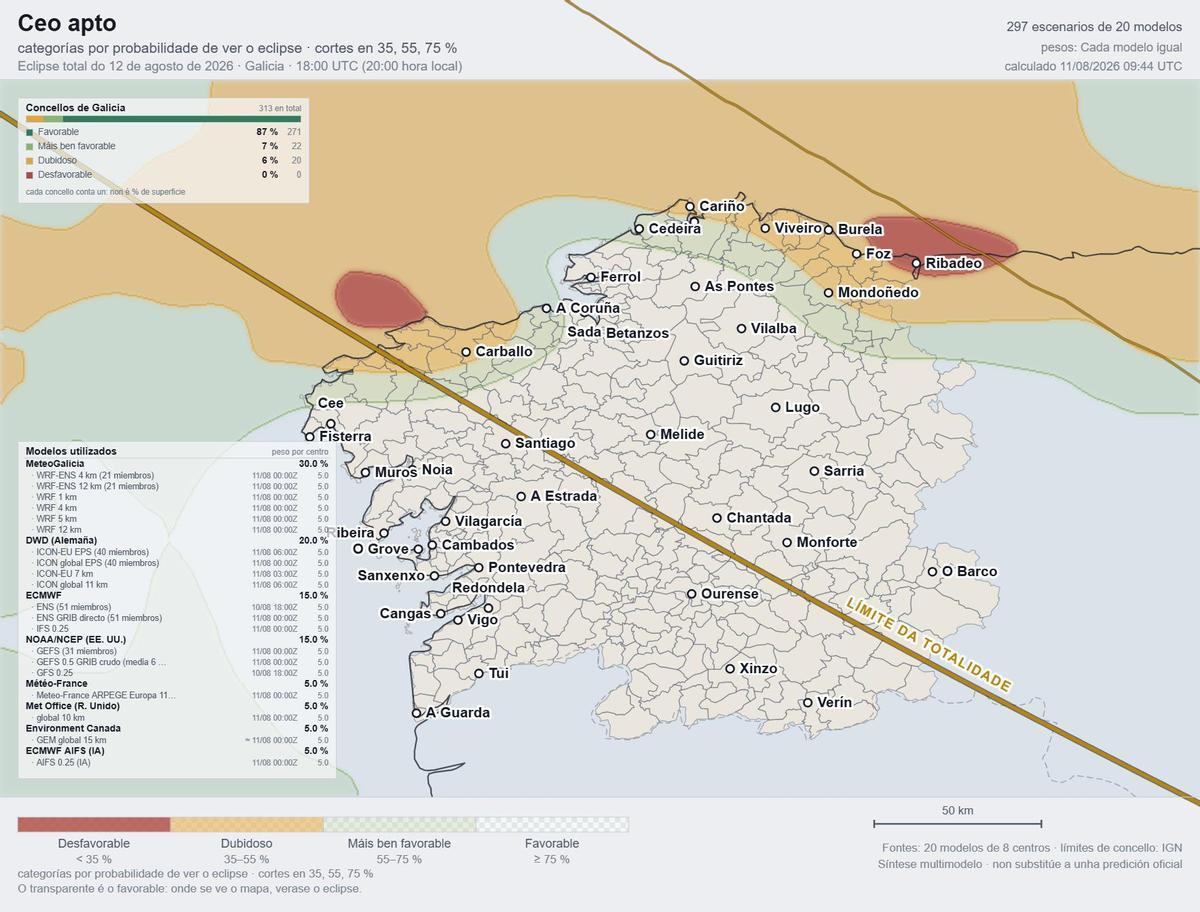 Mapa de probabilidad de ver el eclipse