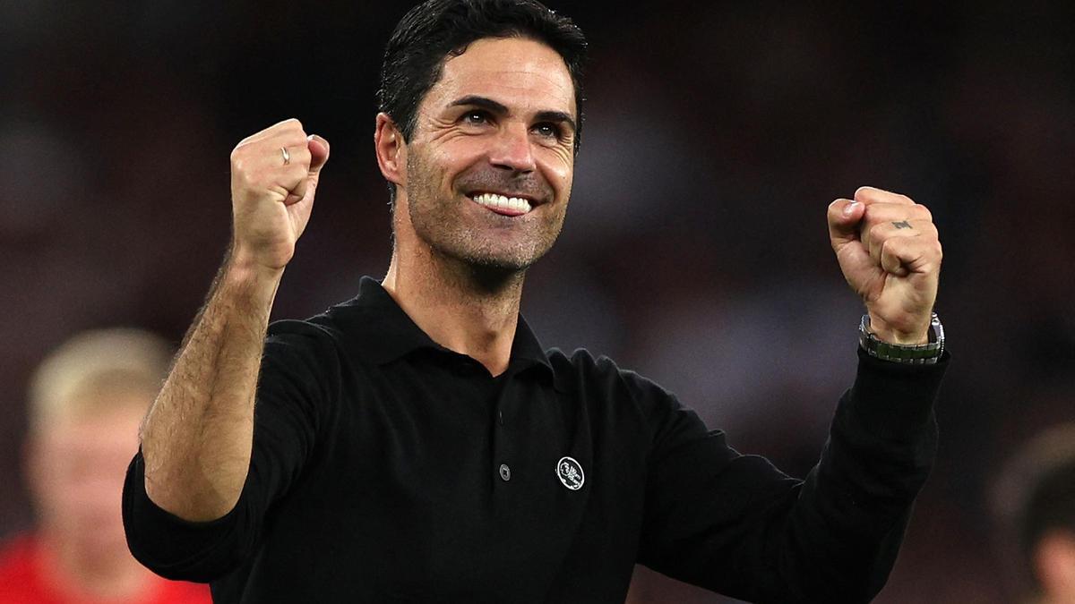 Mikel Arteta celebra la victoria ante el Manchester City