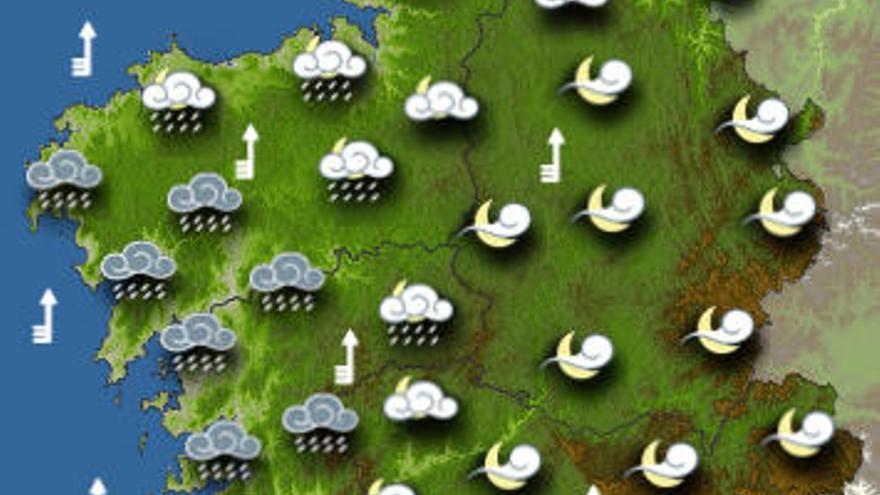 Predicción de Meteogalicia hasta las seis de la madrugada del lunes.