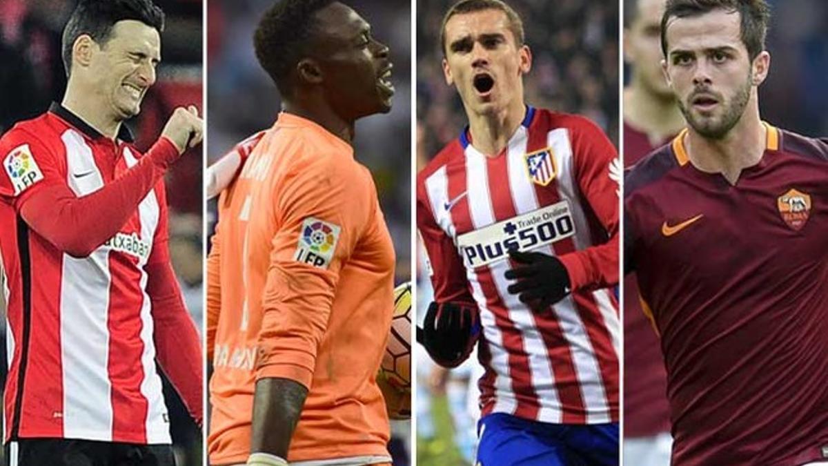 De izquierda a derecha: Aduriz, Kameni, Griezmann y Pjanic