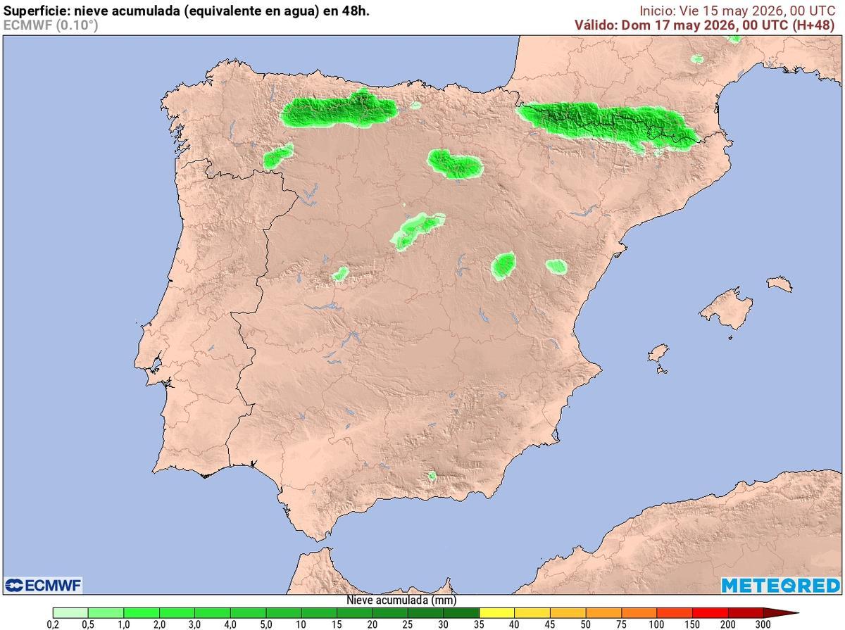 Acumulación de nieve hasta la medianoche del domingo