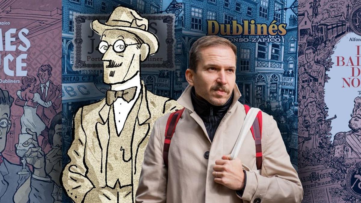 Alfonso Zapico, con diversas ediciones de 'Dublinés'.