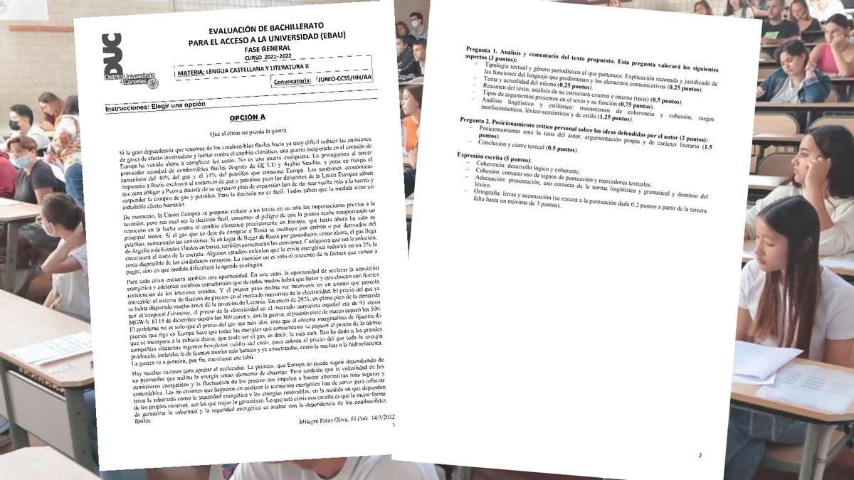 Ejemplo de un examen de Lengua en la EBAU de Canarias.