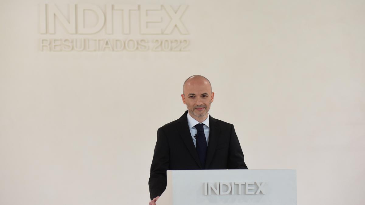 Óscar García Maceiras, hoy, antes de presentar los resultados de Inditex de 2022.