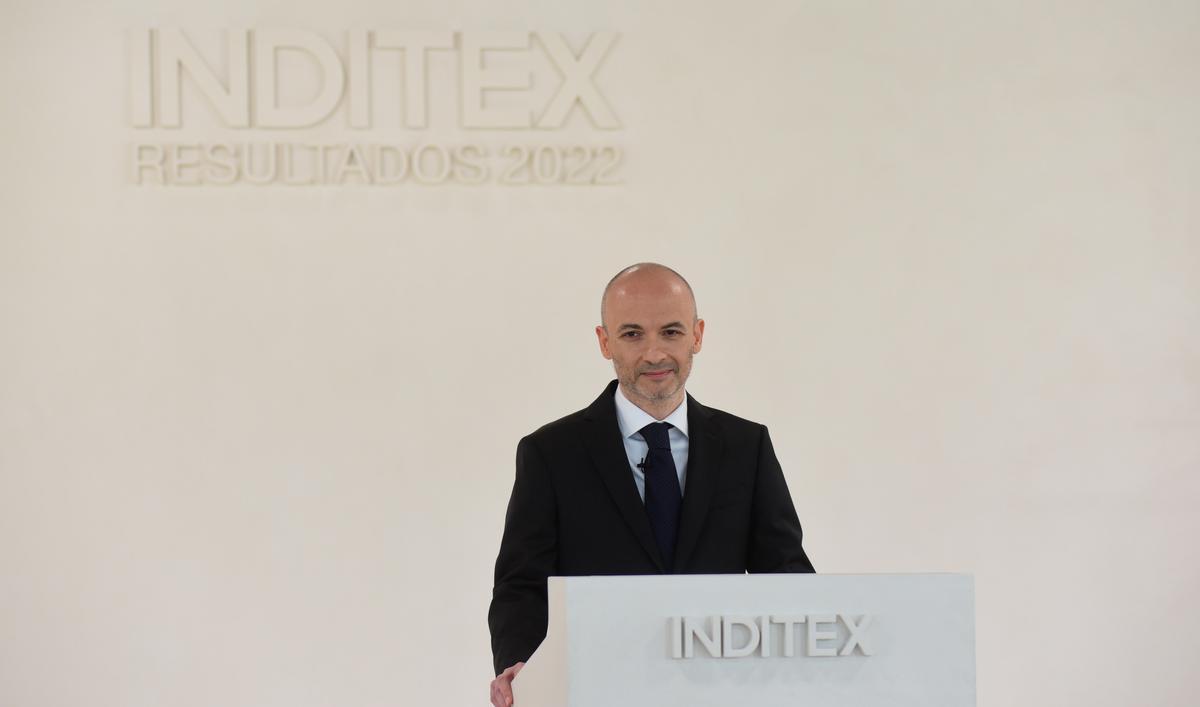 Óscar García Maceiras, hoy, antes de presentar los resultados de Inditex de 2022.