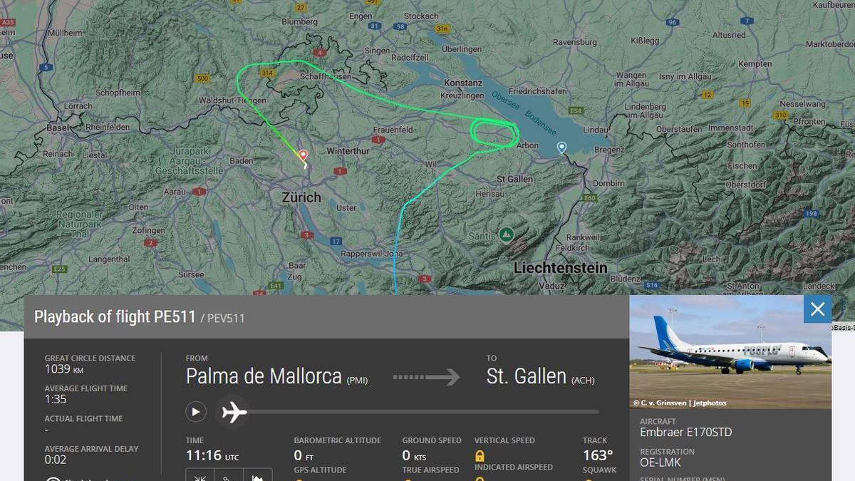 Ls vueltas del Embraer E170 cerca del lago de Constanza son claramente visibles