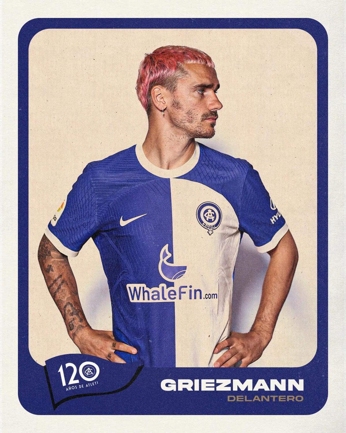 Antoine Griezmann con la camiseta del 120 aniversario durante la temporada 22/23.