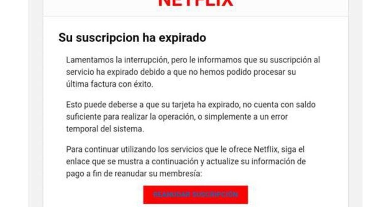 Un email falso de Netflix busca robar nuestros datos bancarios