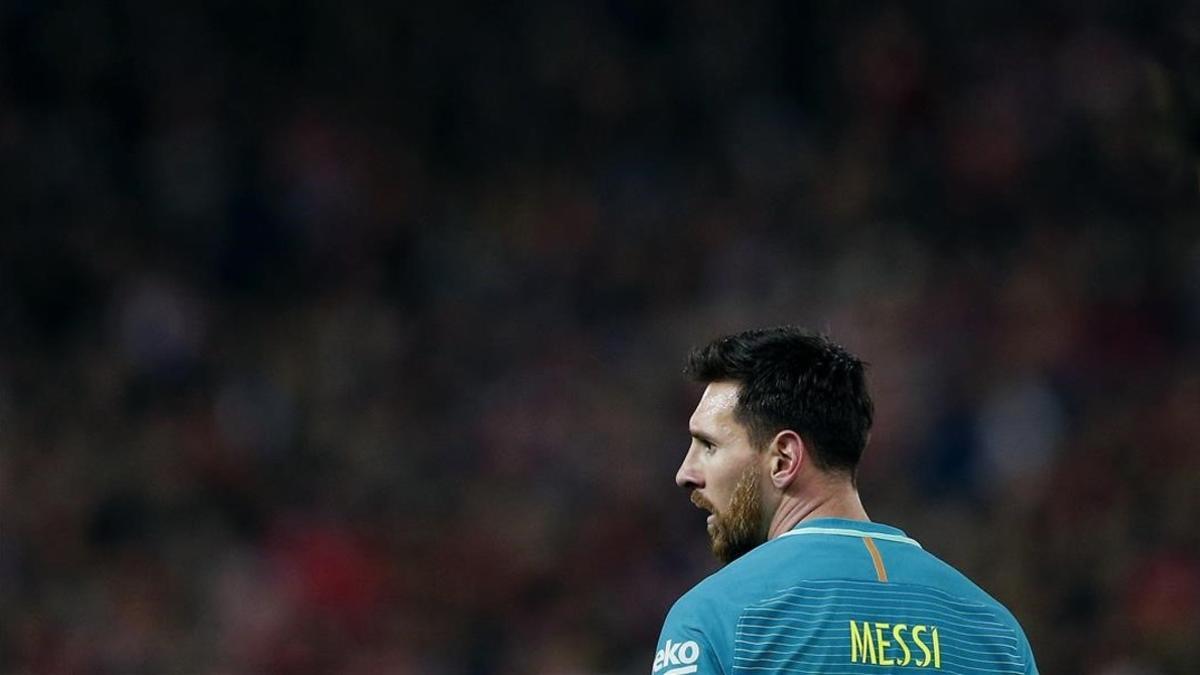 Messi, en el Atlético-Barça de la Copa en el Calderón.