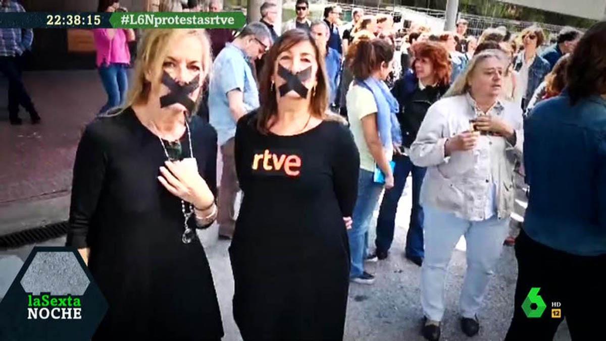 Protesta en la calle de trabajadores de RTVE (’La Sexta noche’). 