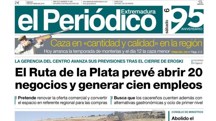 Esta es la portada de EL PERIÓDICO EXTREMADURA correspondiente al día 6 de octubre del 2018