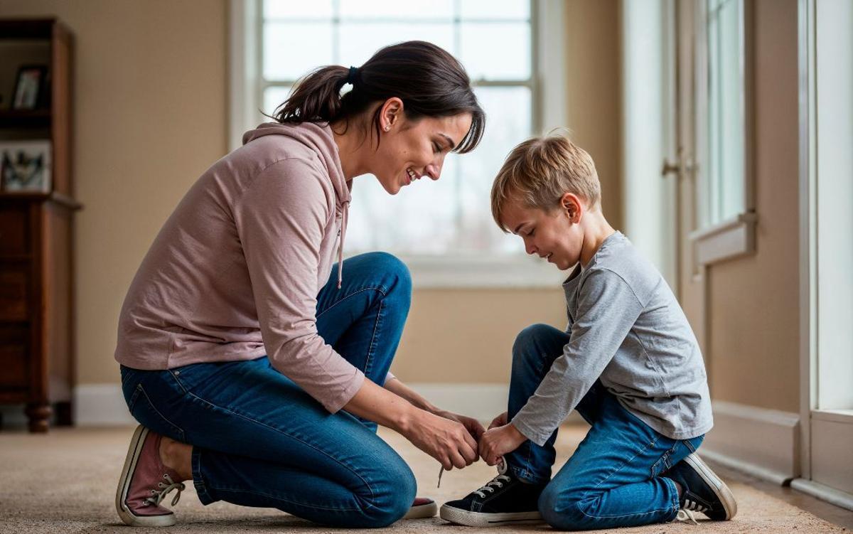 Imagen de archivo de una madre cuidando de su hijo.