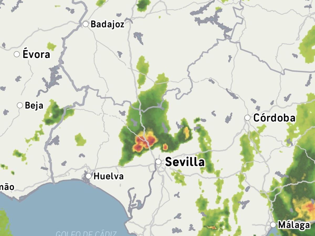 Radar de la Aemet que localiza la tormenta en Sevilla