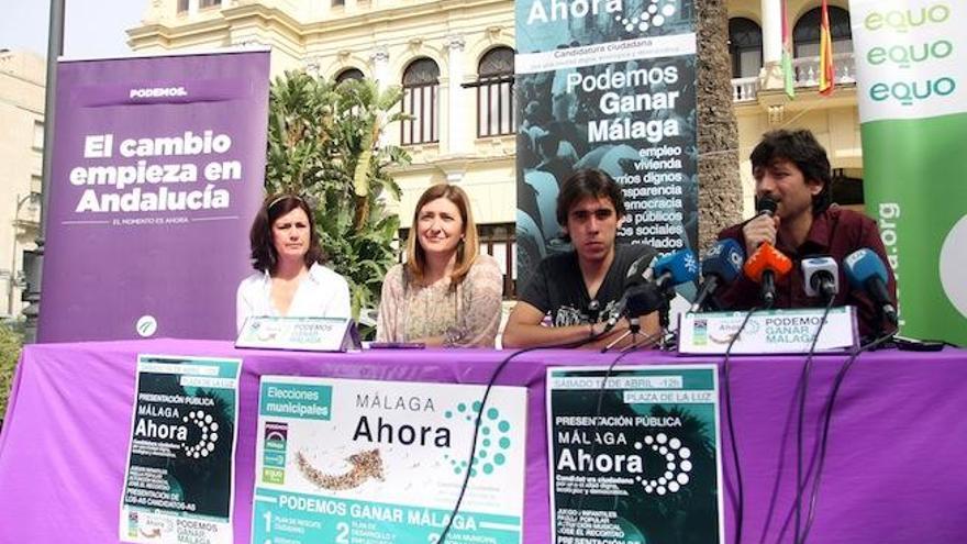 Rueda de prensa de Ahora Málaga, con la asistencia de Santiago Fernández, EQUO, José Vargas, Podemos, Ysabel Torralbo de Málaga Ahora y Carmen Molina.