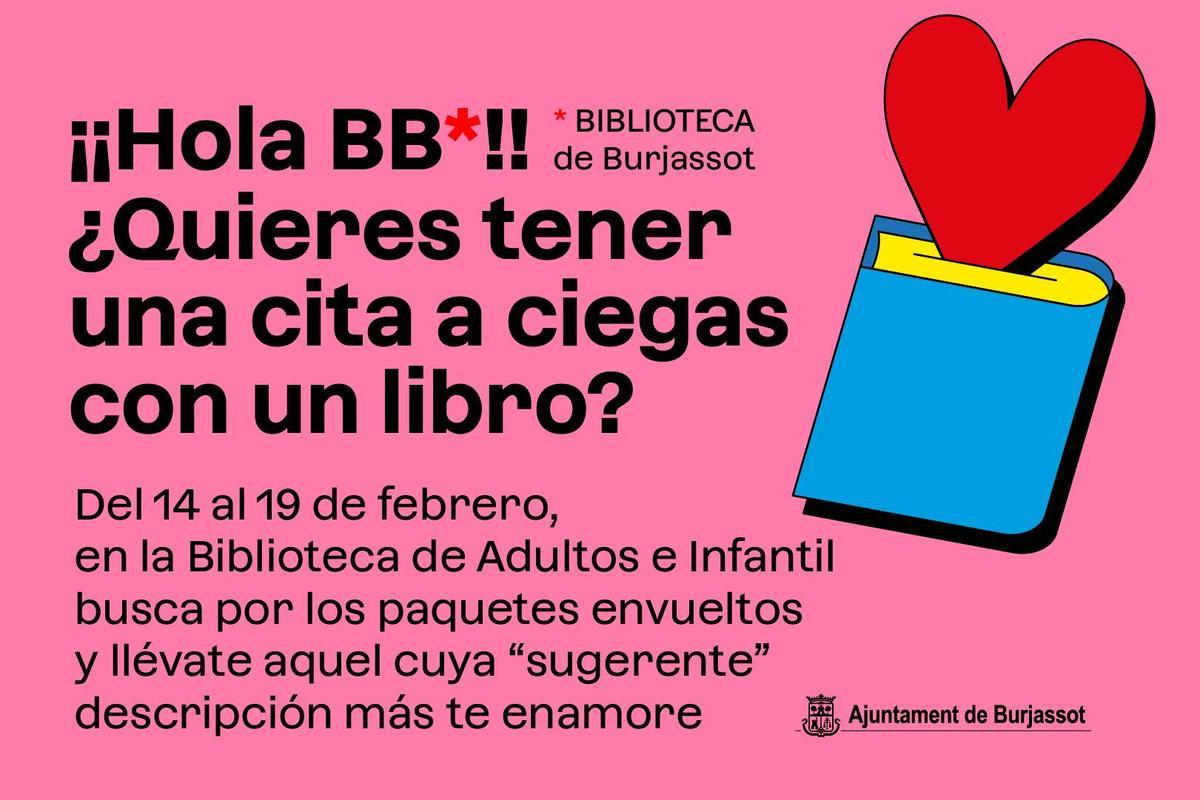 Cartel de la campaña de San Valentín en las bibliotecas de Burjassot.