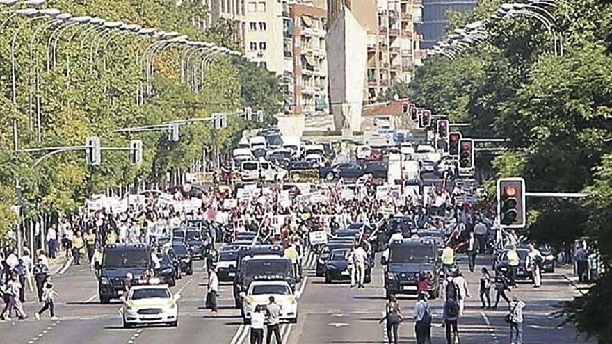 Imagen de la manifestación de conductores de VTC celebrada ayer en Madrid.