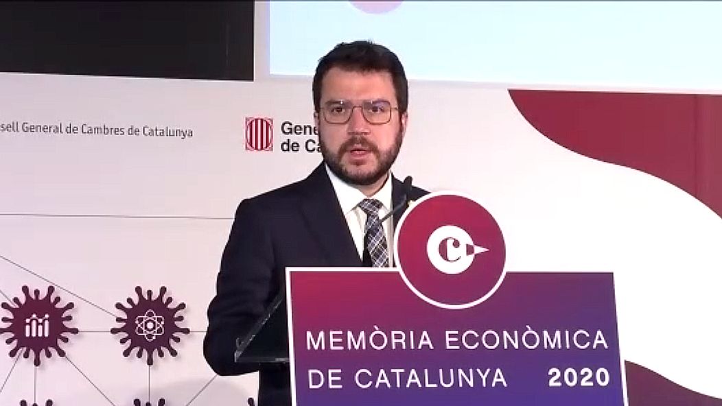 Pere Aragonès, durante la presentación de la Memòria Econòmica de la Cambra de Comerç.