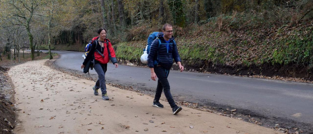 Peregrinos en el tramo que ha sido mejorado para garantizar su seguridad.   | //  FDV