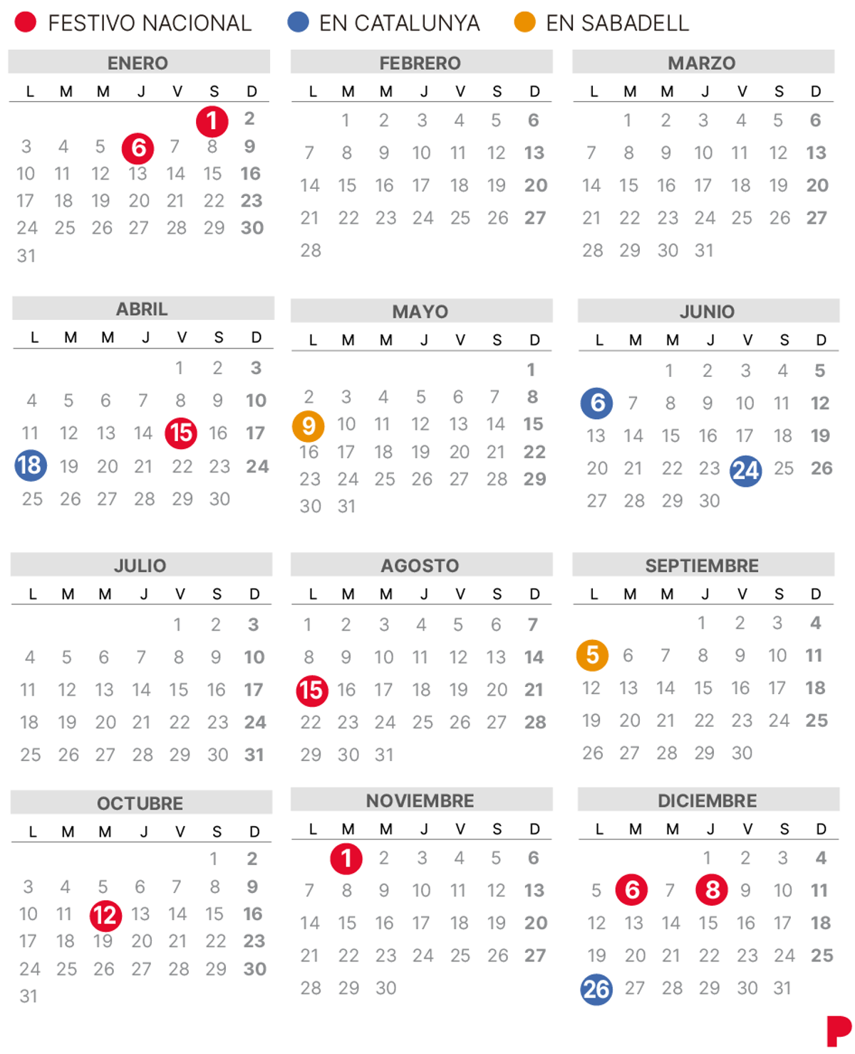 Calendari laboral de Sabadell del 2022 (amb tots els dies festius)