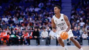 Theo Maledon of Real Madrid in action during the Spanish League, Liga ACB Endesa, basketball match played between Real Madrid and Basquet Girona at Madrid Arena on December 14, 2025, in Madrid, Spain. AFP7 14/12/2025 ONLY FOR USE IN SPAIN