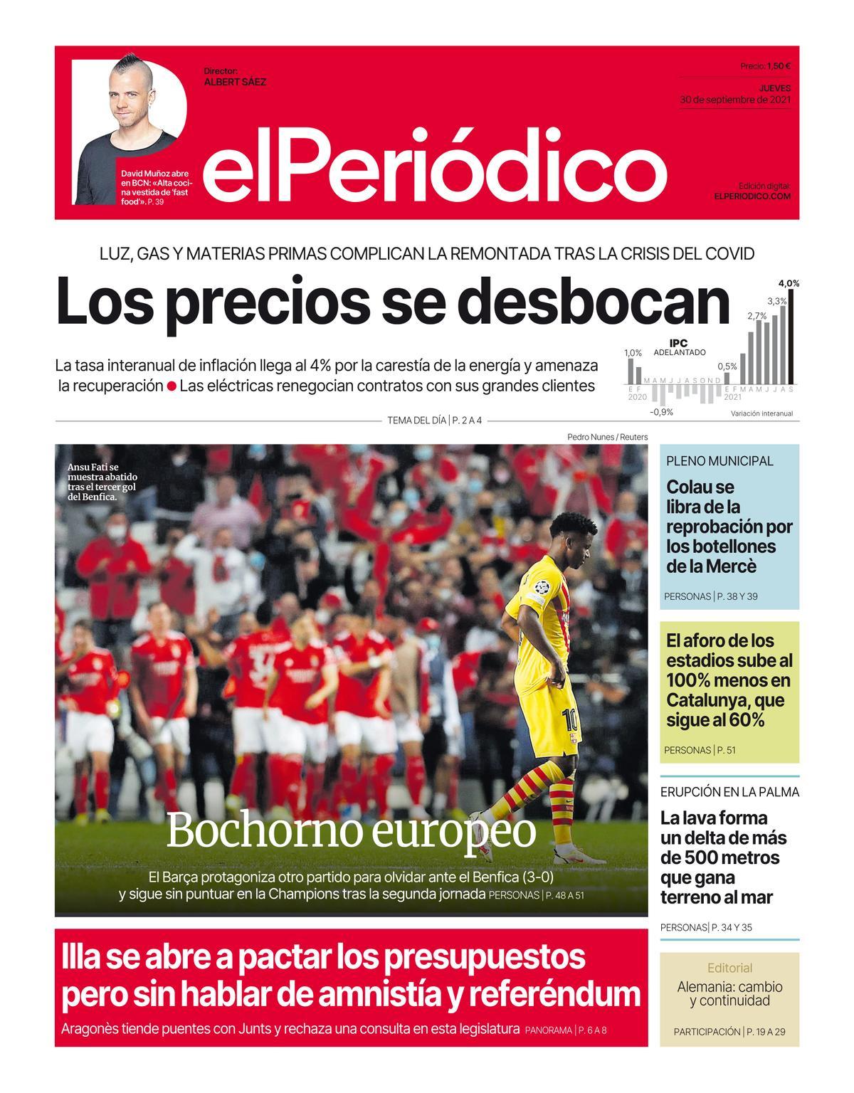 La portada d’EL PERIÓDICO del 30 de setembre del 2021