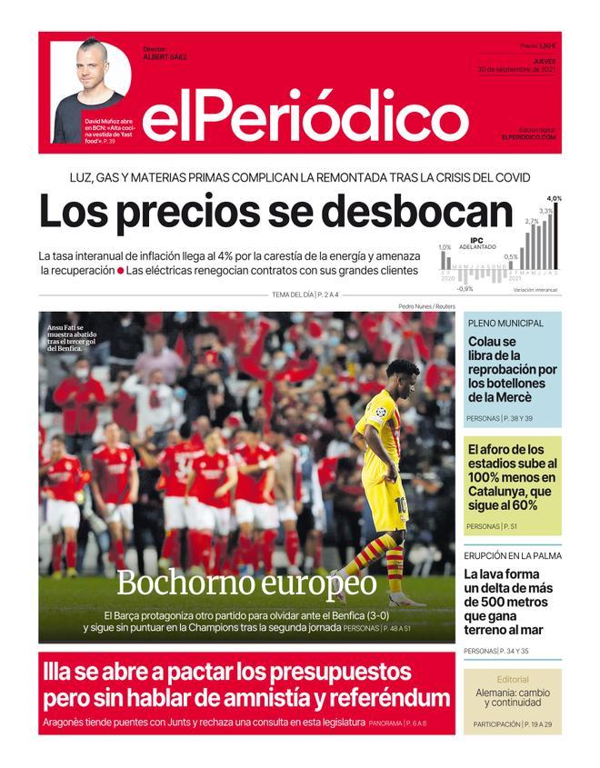 La portada d’EL PERIÓDICO del 30 de setembre del 2021