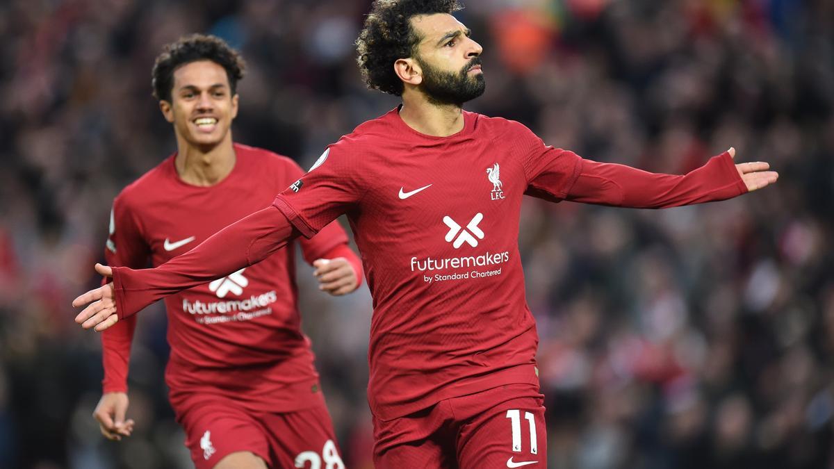 Salah celebra su gol ante el City