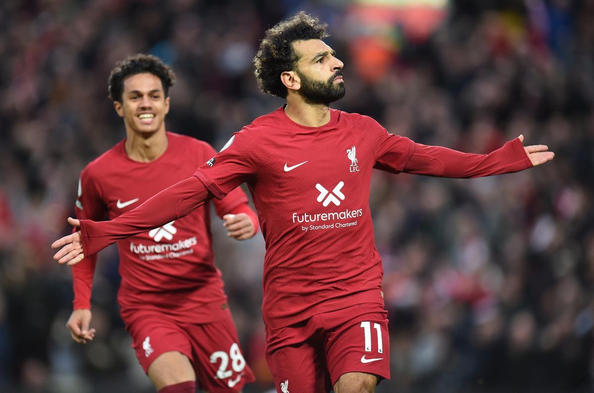 Salah celebra su gol ante el City