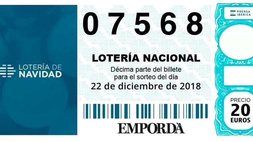 El número 07.568 un Cinquè premi de Loteria de Nadal.