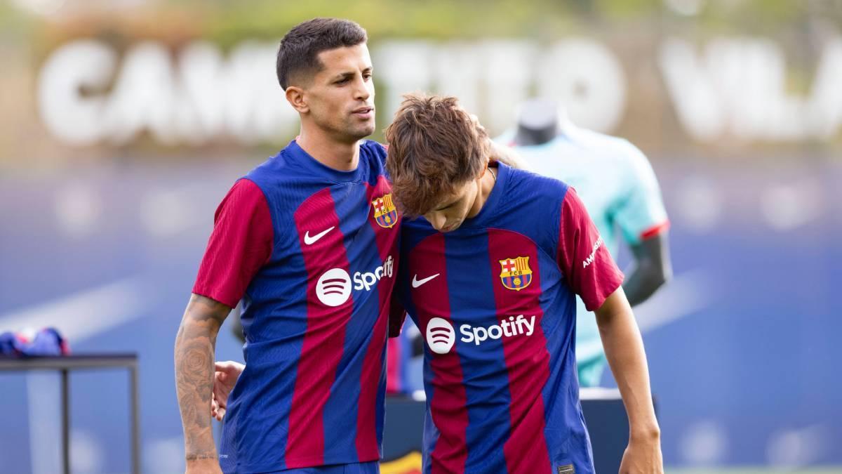 Joao Félix y Joao Cancelo, en una imagen de su presentación