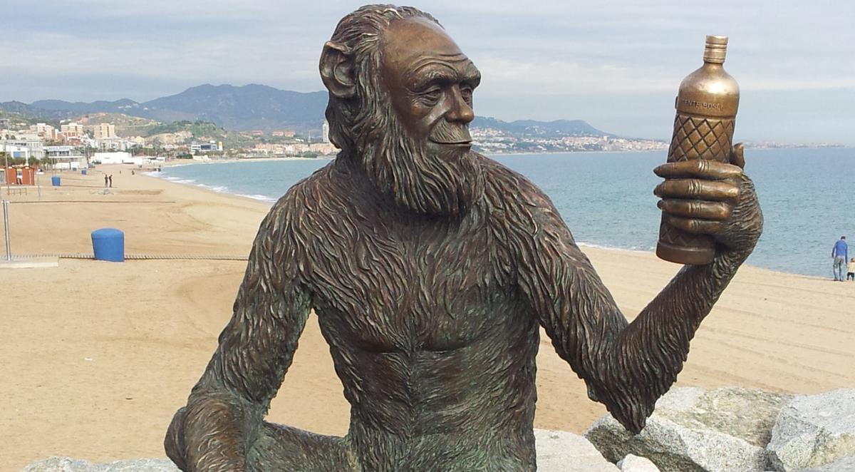 Estatua de Darwin  Anis del Mono en el Pont del Petroli de Badalona, obra de Susana Ruiz.